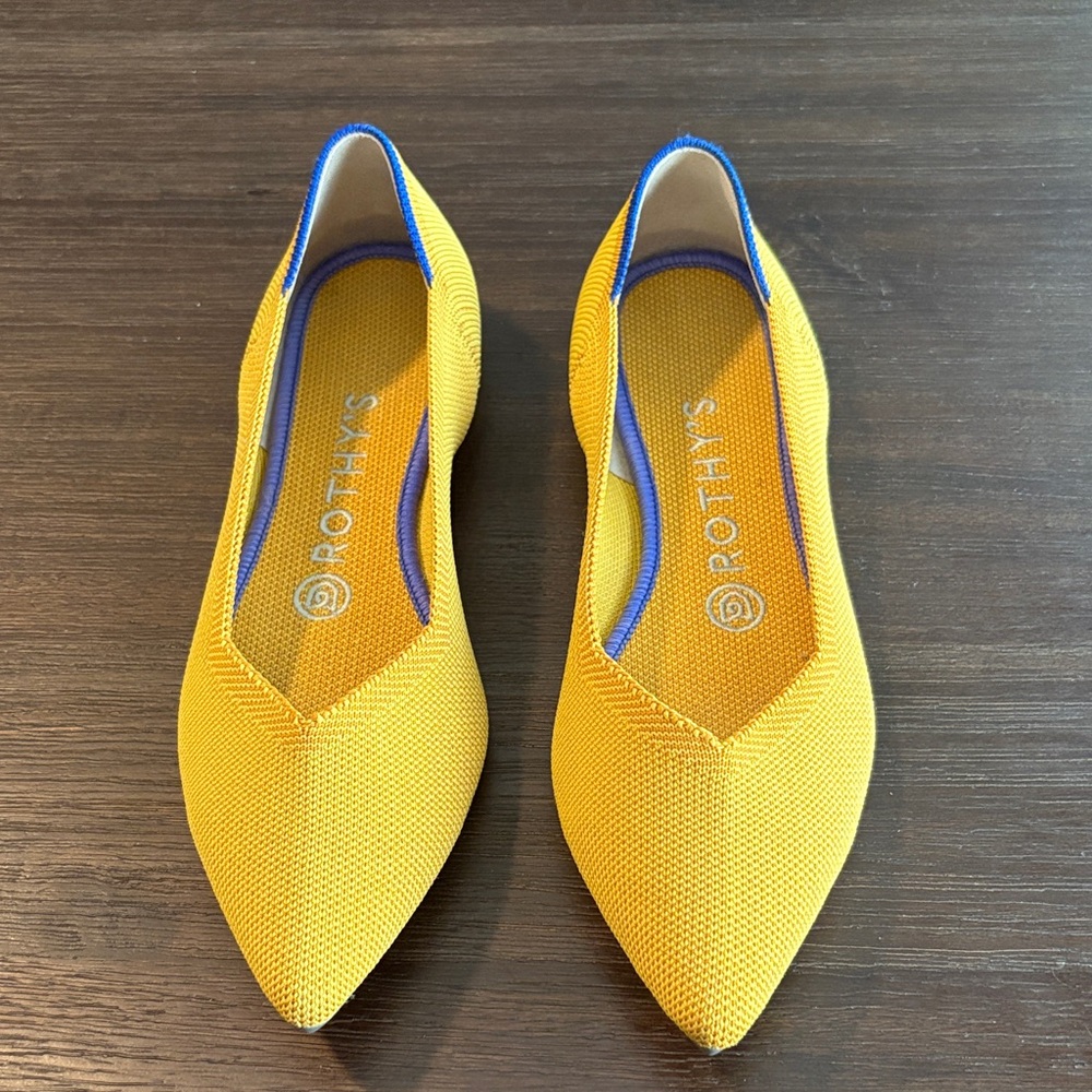 Rothy's Vibrant Mustard Yellow and Blue Flats